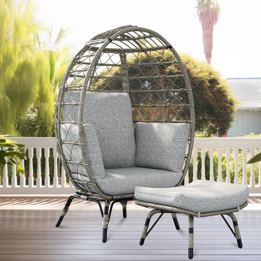 Gray Wicker Egg Chair with Ottoman E674
