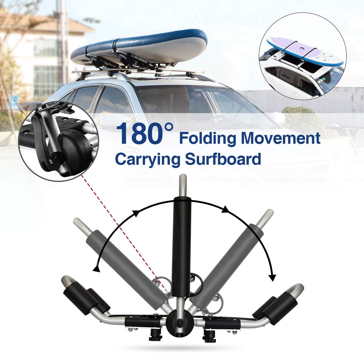 Aluminum Folding Kayak Rack for 2 Kayaks, J-Style 4 in 1 Kayak Carrier with Paddle Holder, 2 Piece Y65285