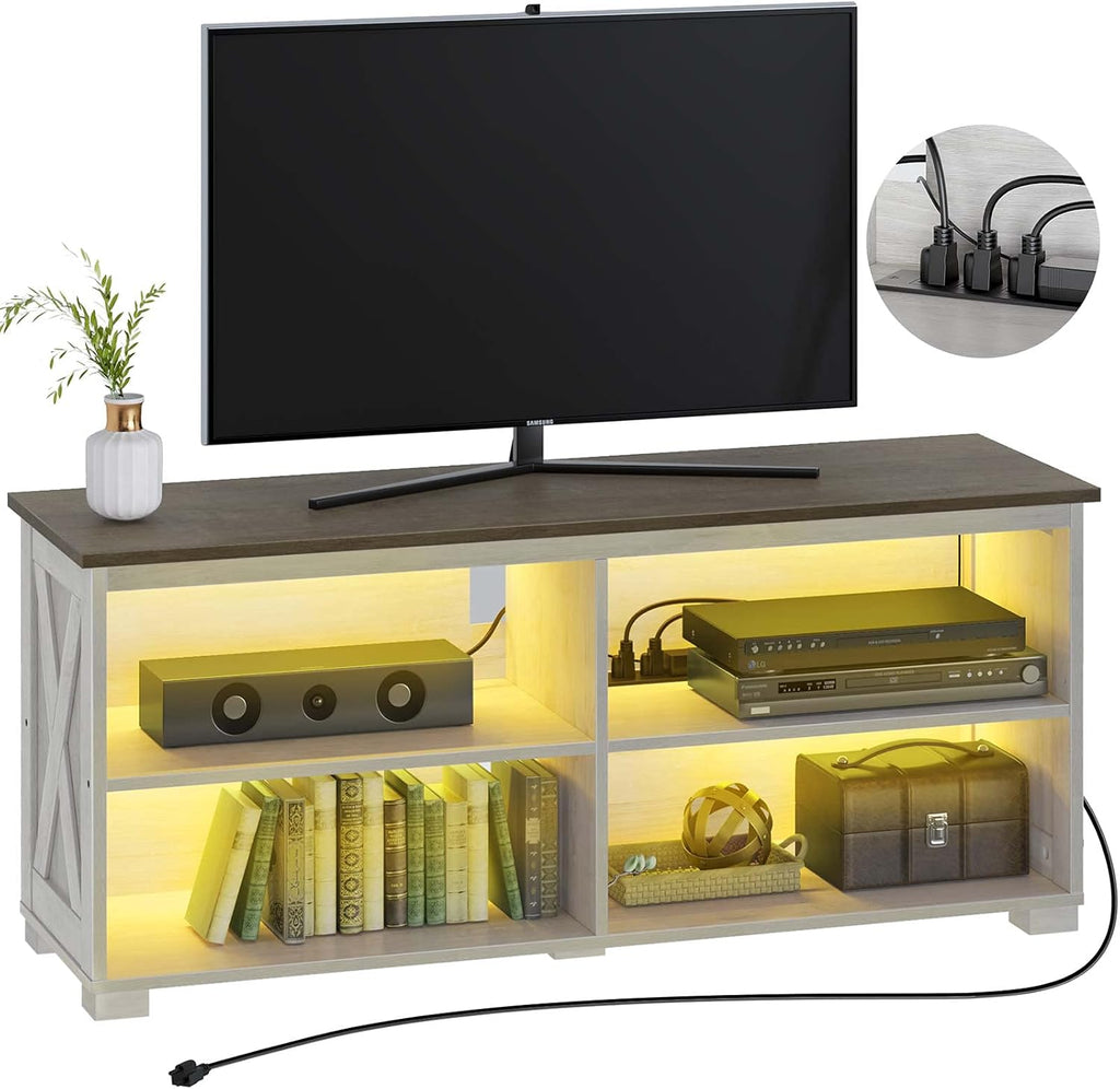 Rustic Brown TV Stand with Power Outlet and LED Lights Q91134