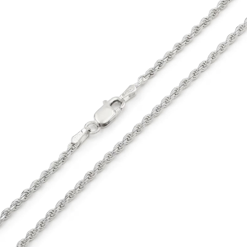 925 Italian Sterling Silver 2mm Solid Rope Diamond Cut Chain Necklace R145752