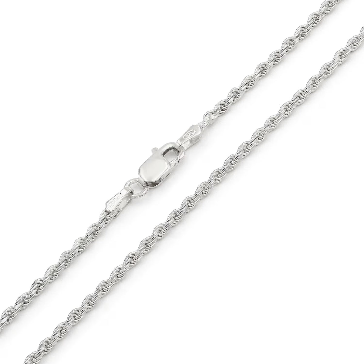 925 Italian Sterling Silver 2mm Solid Rope Diamond Cut Chain Necklace R145752