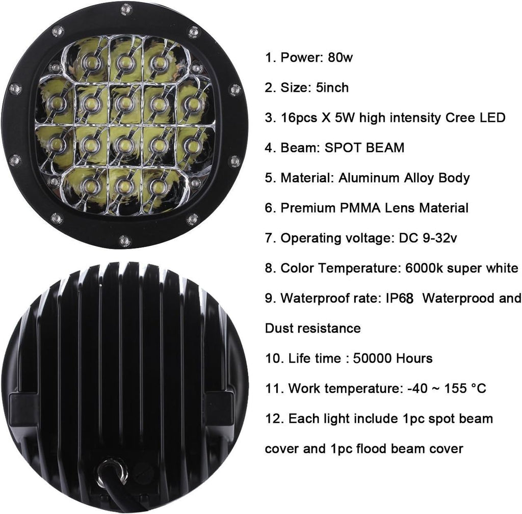 5 Inch Round LED Driving Light 80W 8000LM Spotlights C1831