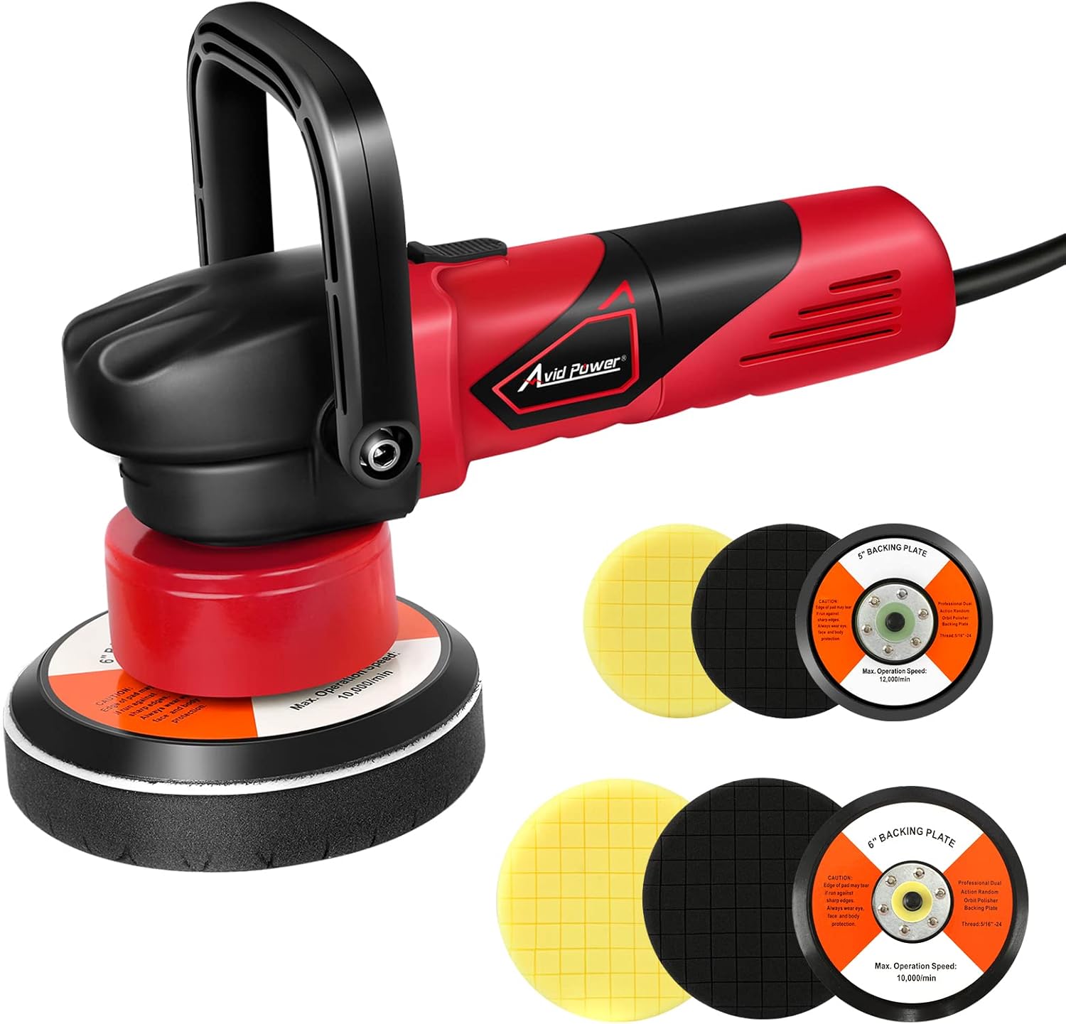 5/6 Dual Action Polisher with 6 Variable Speed, 5” & 6” Foam Pads 4pcs B1637