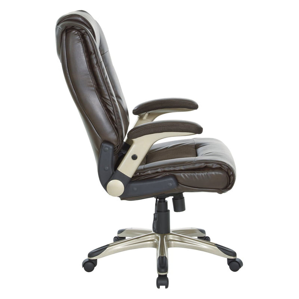 Bonded Leather Chair in Espresso with Cocoa Coated Flip Arms F227