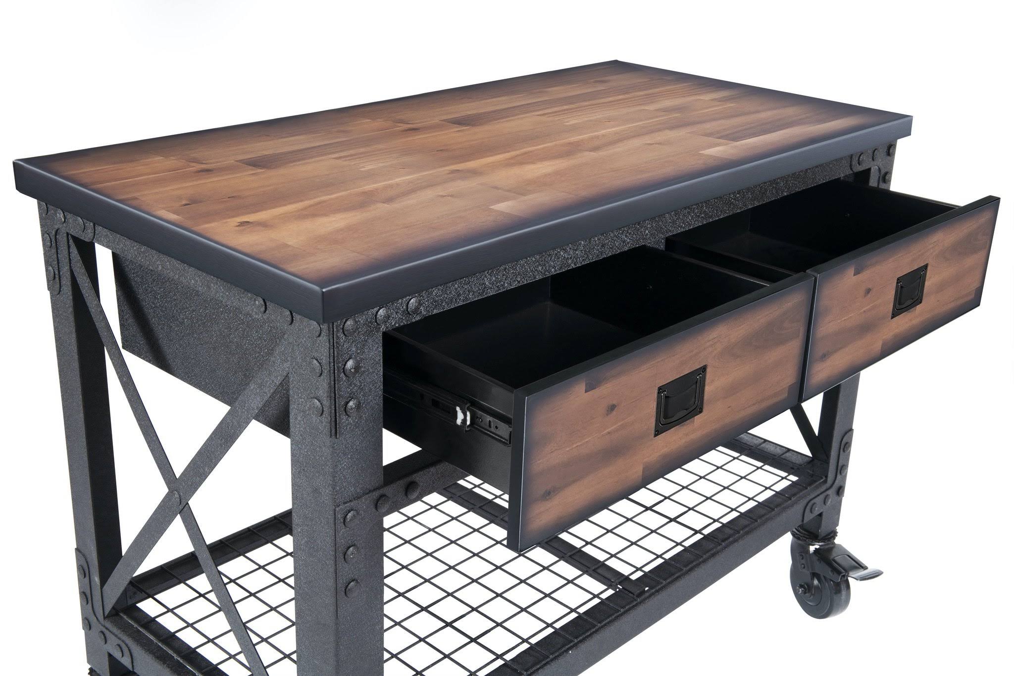 48 in x 24 in 2 Drawer Rolling Industrial Workbench with Wood Top M846966