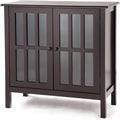 Dark Brown Storage Cabinet Organizer Buffet Server Sideboard Console Bedside Table 2 Tempered Glass Door 2 Storage Shelves O7760