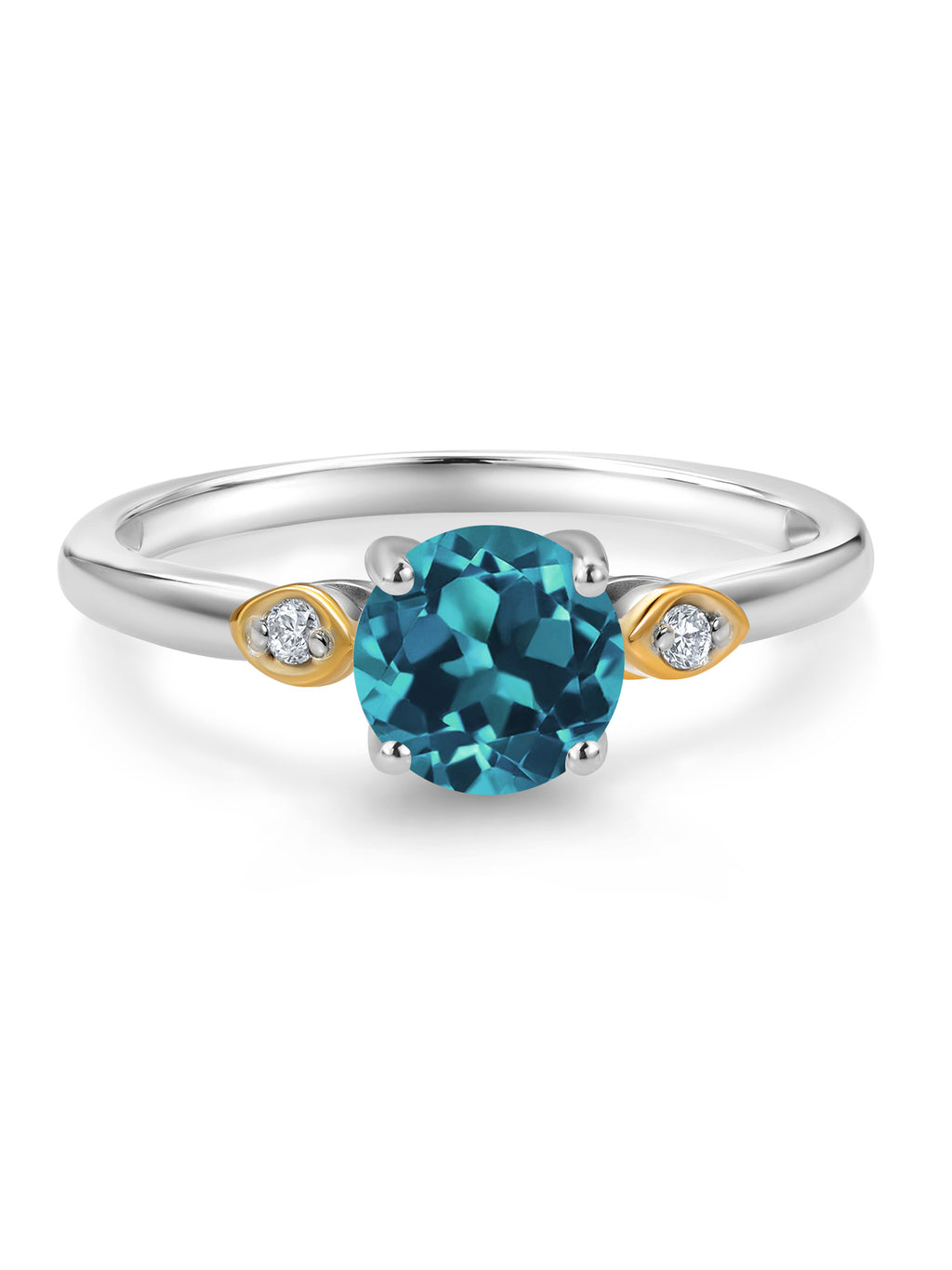 925 Silver and 10K Yellow Gold London Blue Topaz and White Lab Grown Diamond 3-Stone Engagement Ring H54811
