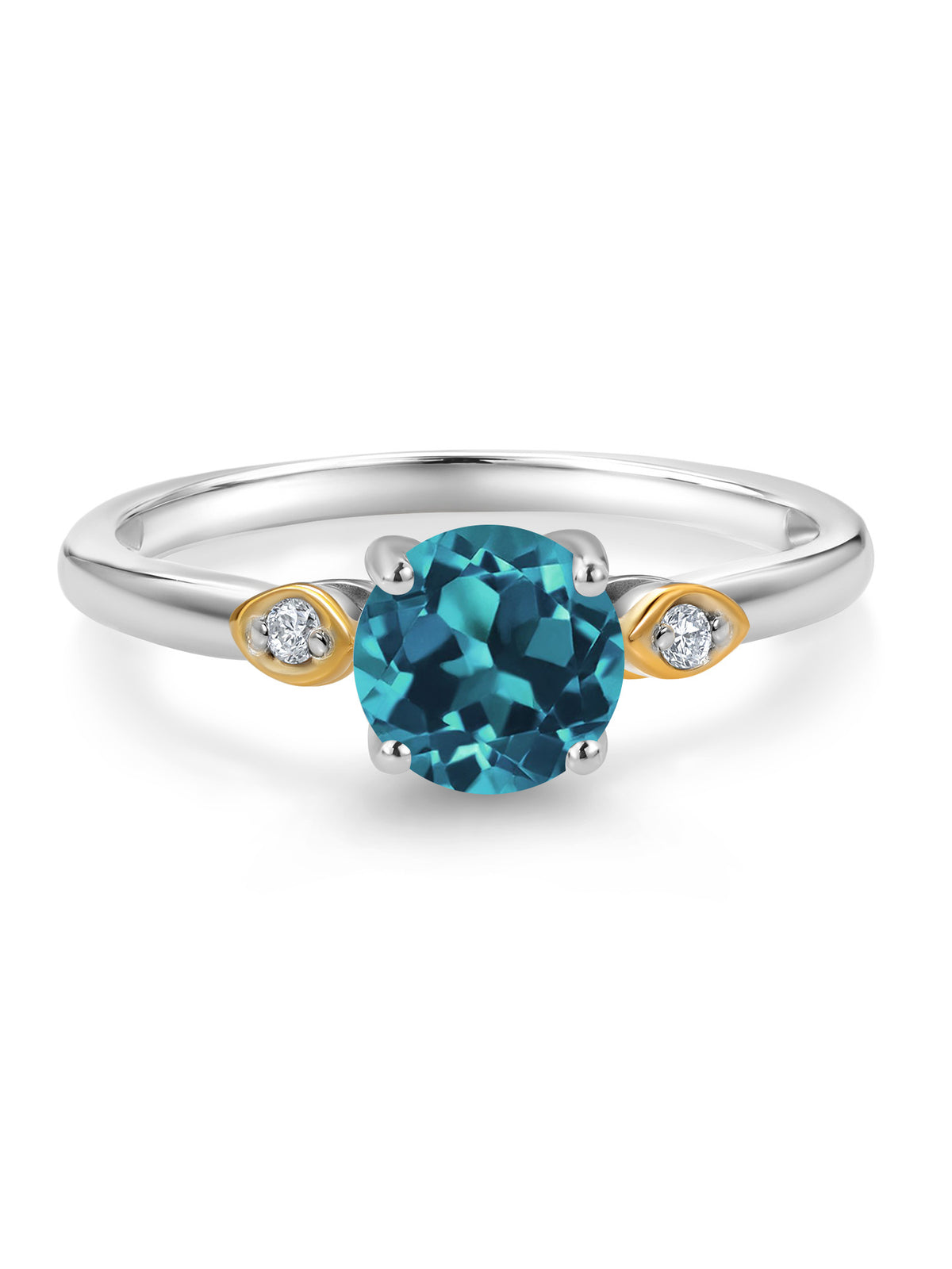 925 Silver and 10K Yellow Gold London Blue Topaz and White Lab Grown Diamond 3-Stone Engagement Ring H54811