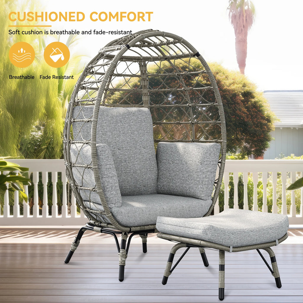 Gray Wicker Egg Chair with Ottoman E674