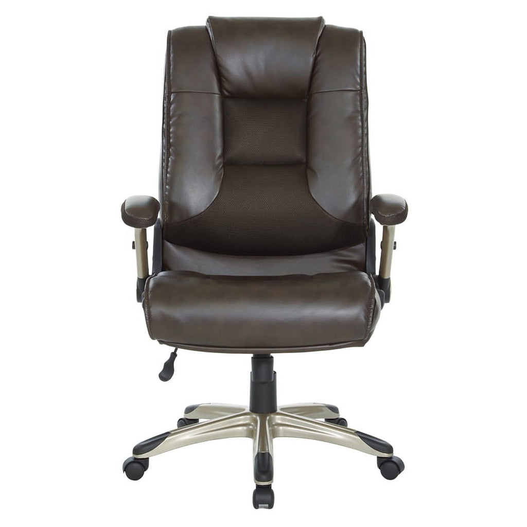 Bonded Leather Chair in Espresso with Cocoa Coated Flip Arms F227
