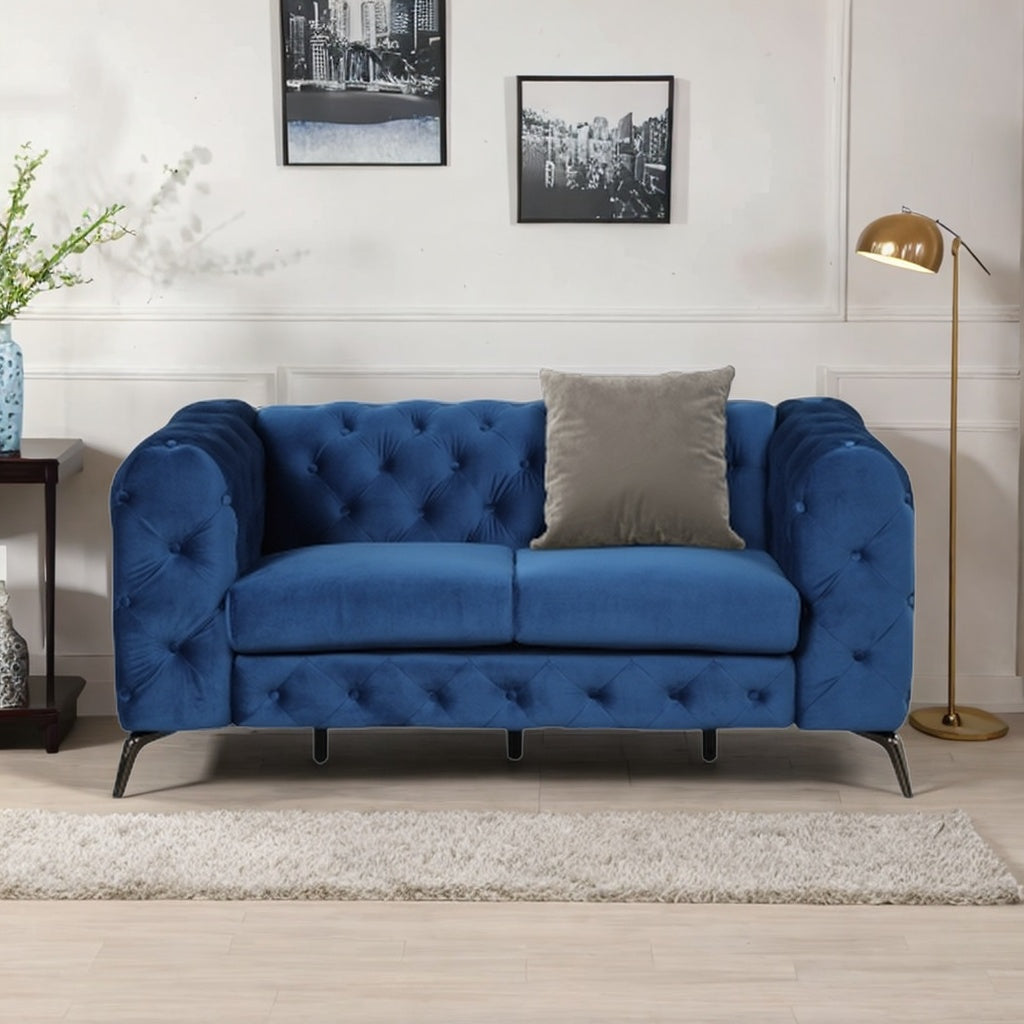 Blue Velvet 2-Person Button Tufted Loveseat Sofa F209514