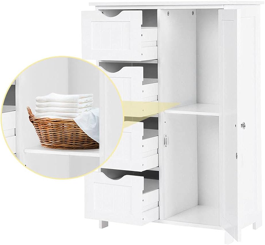 White Wooden Floor Storage Cabinet with 1 Door & 4 Drawer L73023