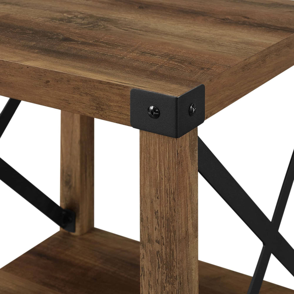 Rustic Oak Metal Side Table Y28412