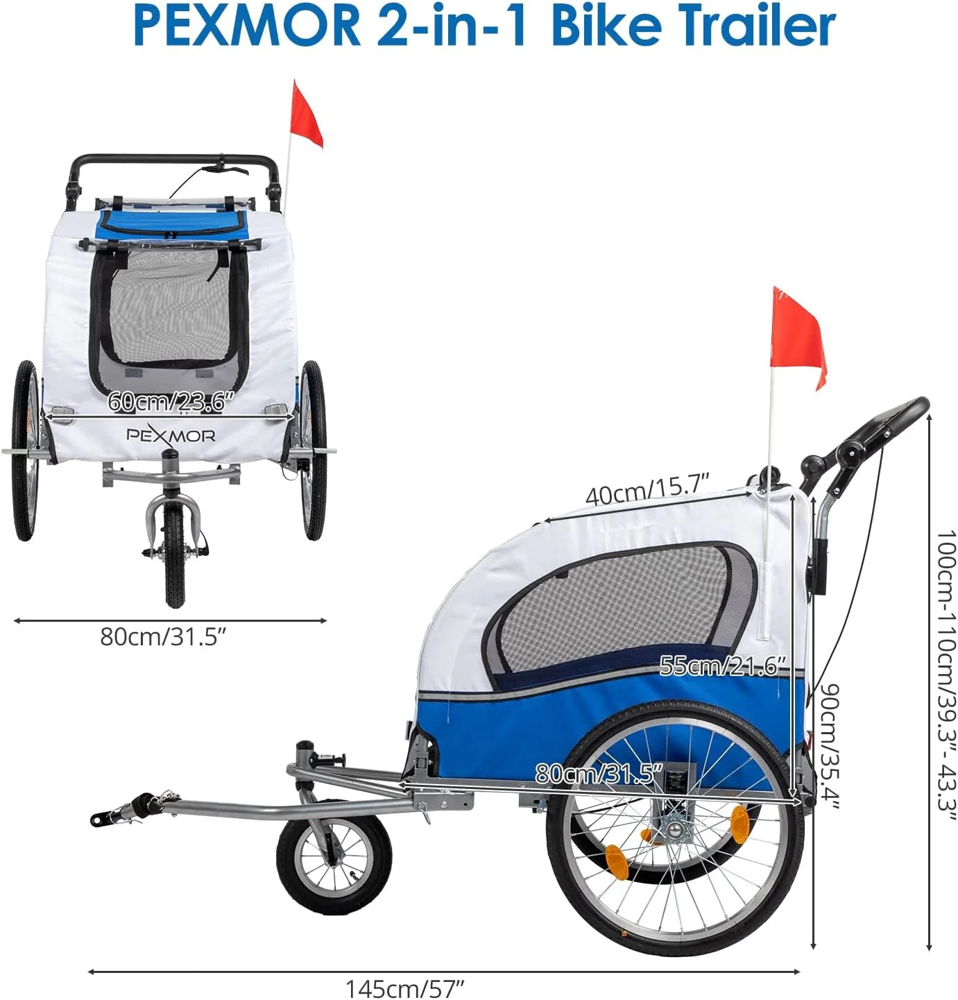 2-in-1 Dog Bike Trailer Pet Stroller with Universal Hitch V6675