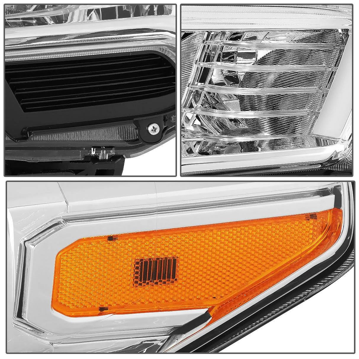 Chrome Housing Amber Projector Headlight Set Y7628