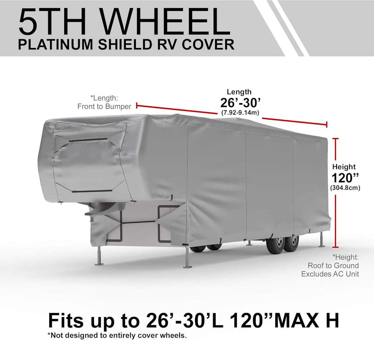 Weatherproof RV Cover for 5th Wheel RV 30' - 32' Long with Fleece Lining W359591