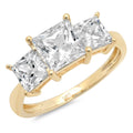 14k Yellow Gold Princess Cut Moissanite 3 Stone Ring Size 6.5 U3075