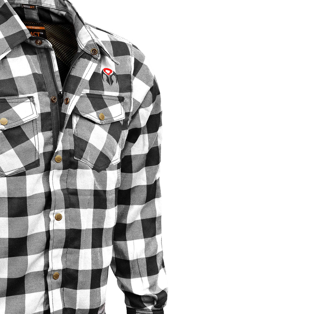 Black & White Reinforced Flannel Motorcycle Shirt D9199
