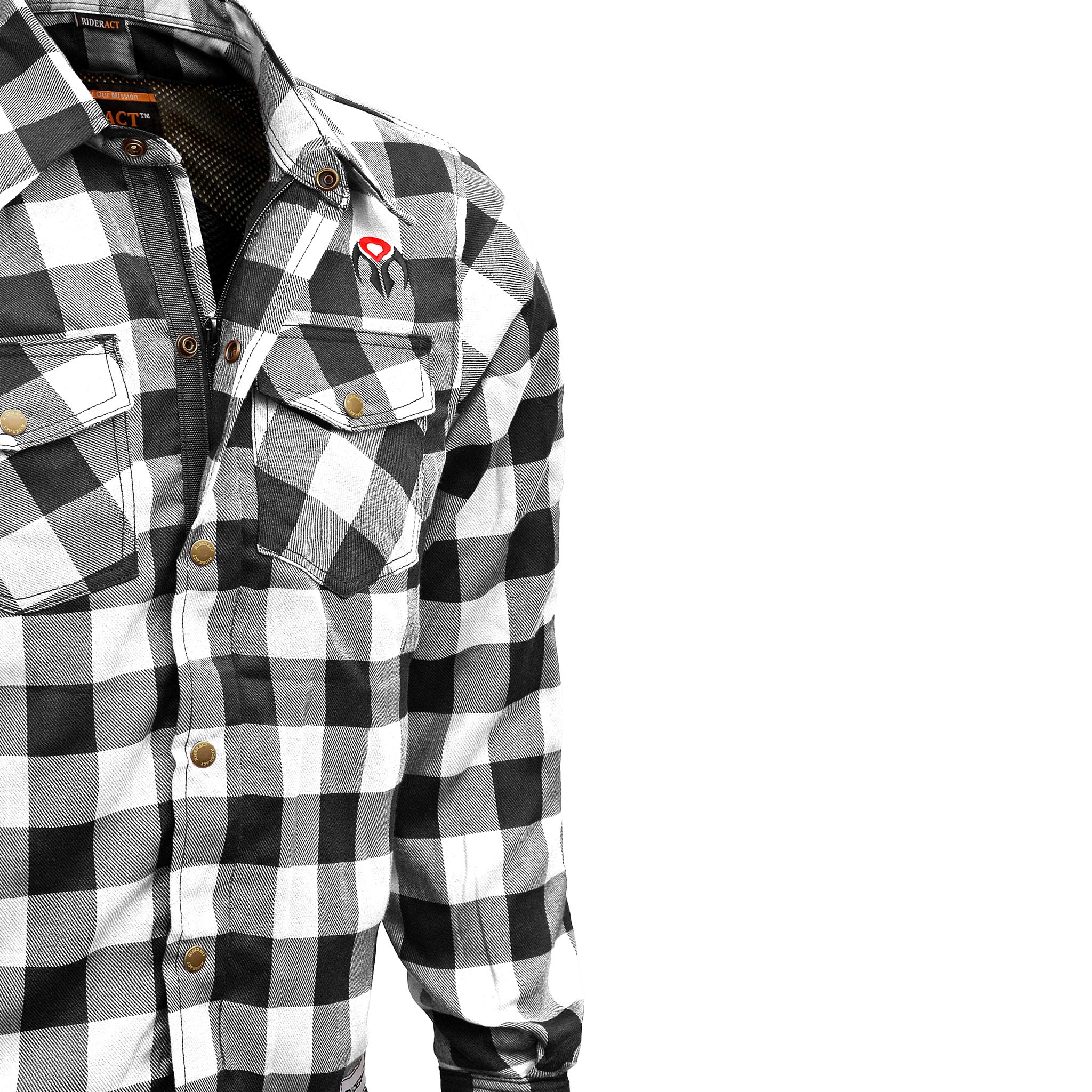 Black & White Reinforced Flannel Motorcycle Shirt D9199