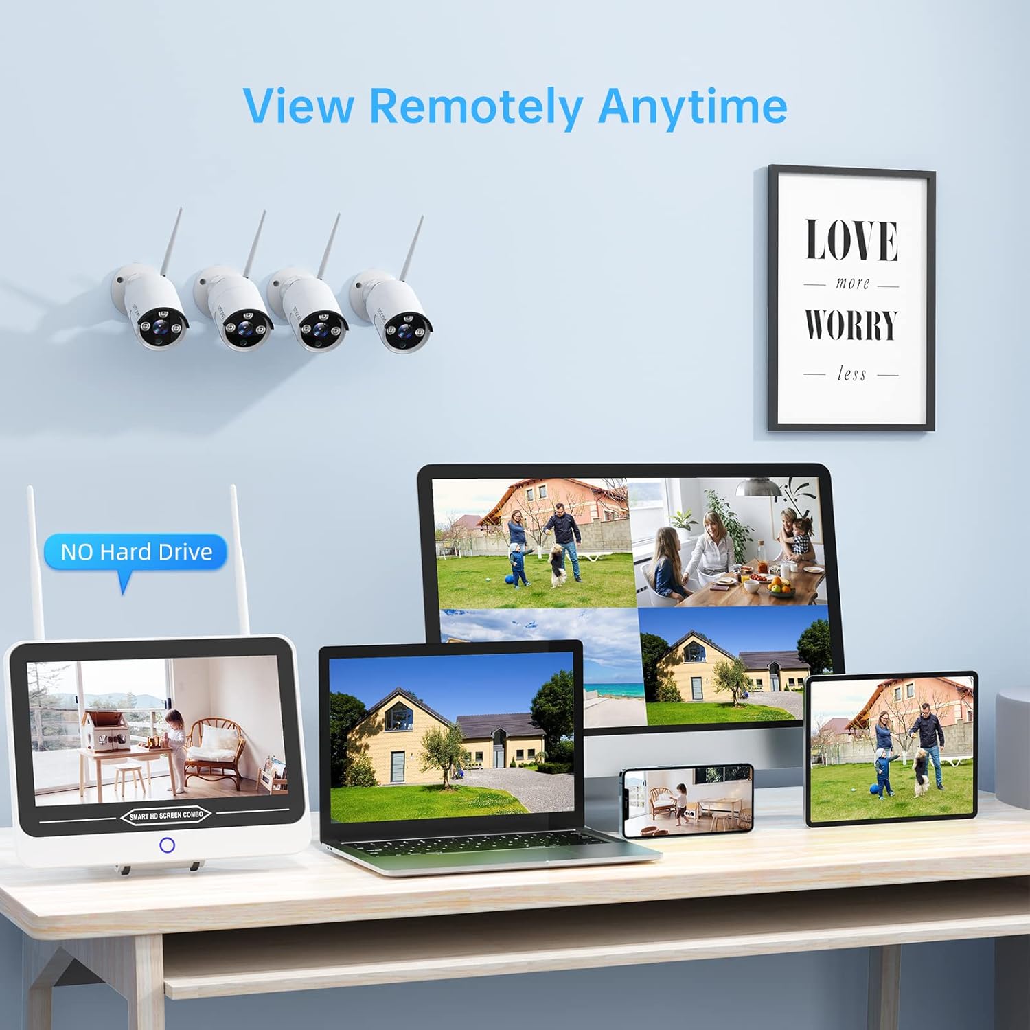 3MP Wireless Security Camera System with 12" Monitor, 8CH NVR Kit, 4Pcs Outdoor Indoor IP Cameras H237416