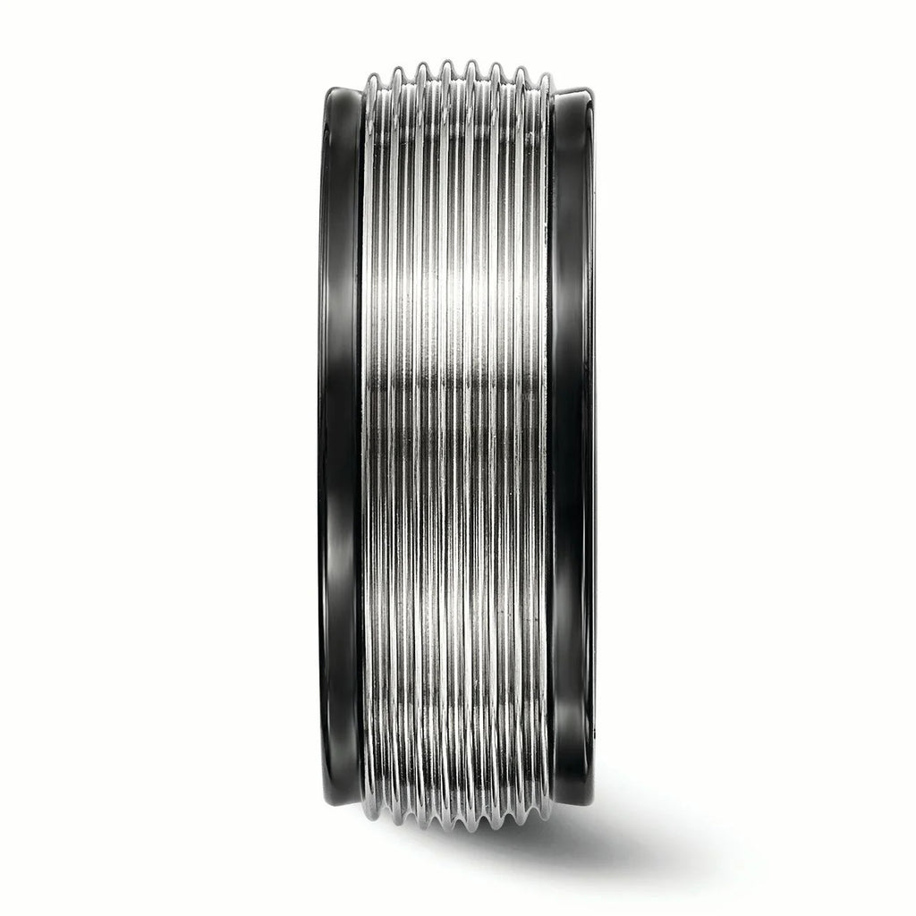 Black Ti & Titanium Polished Grooved Ring V501
