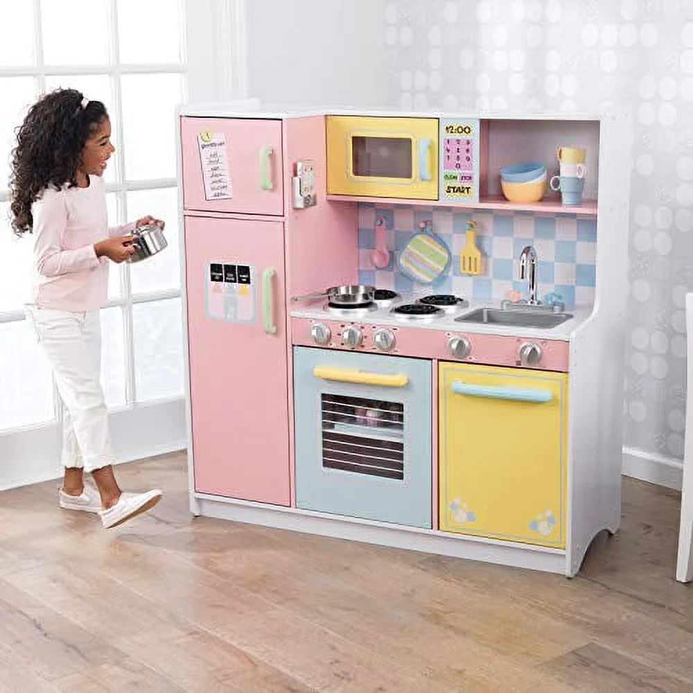 Wooden Pastel Play Kitchen with Turning Knobs and Play Phone Z5512
