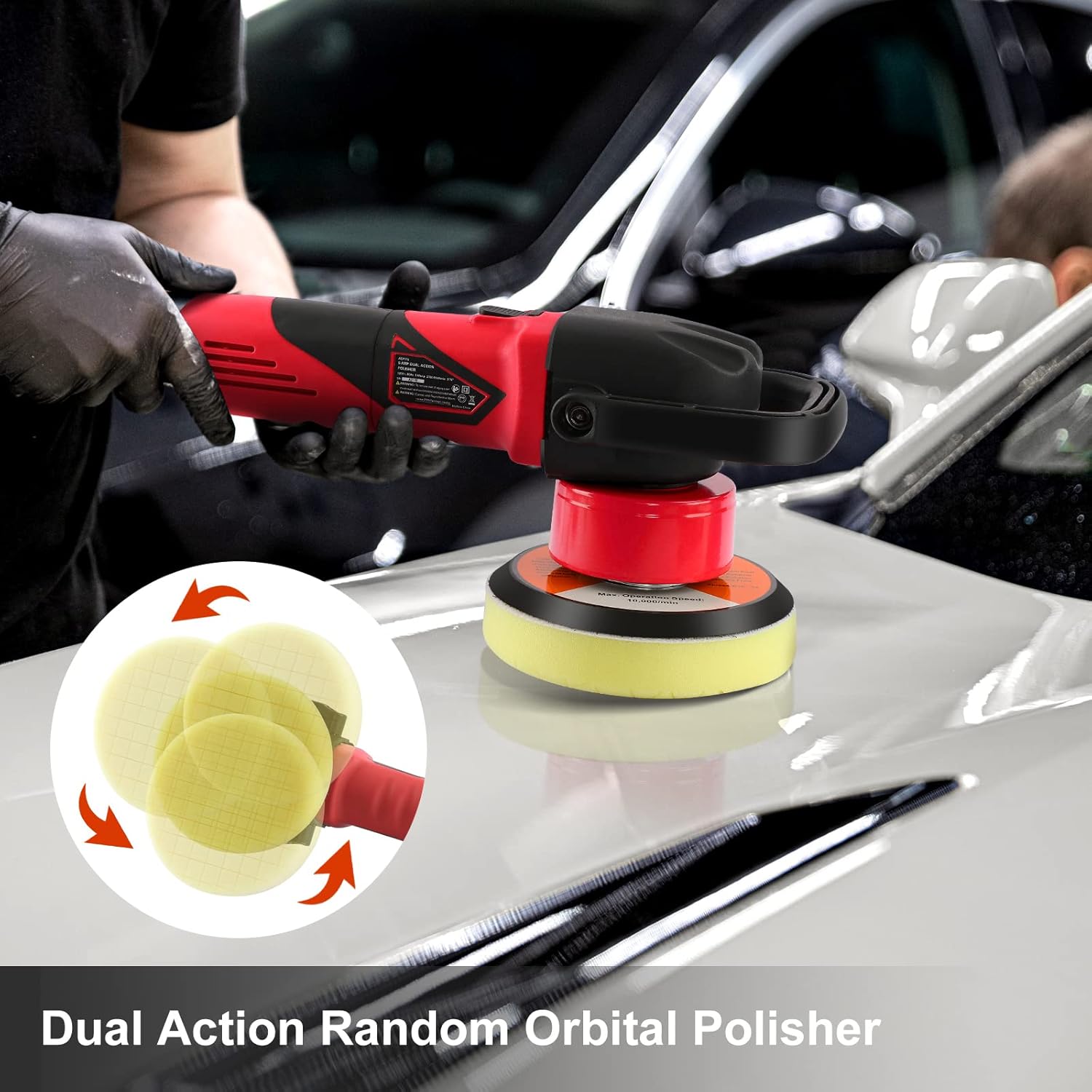 5/6 Dual Action Polisher with 6 Variable Speed, 5” & 6” Foam Pads 4pcs B1637