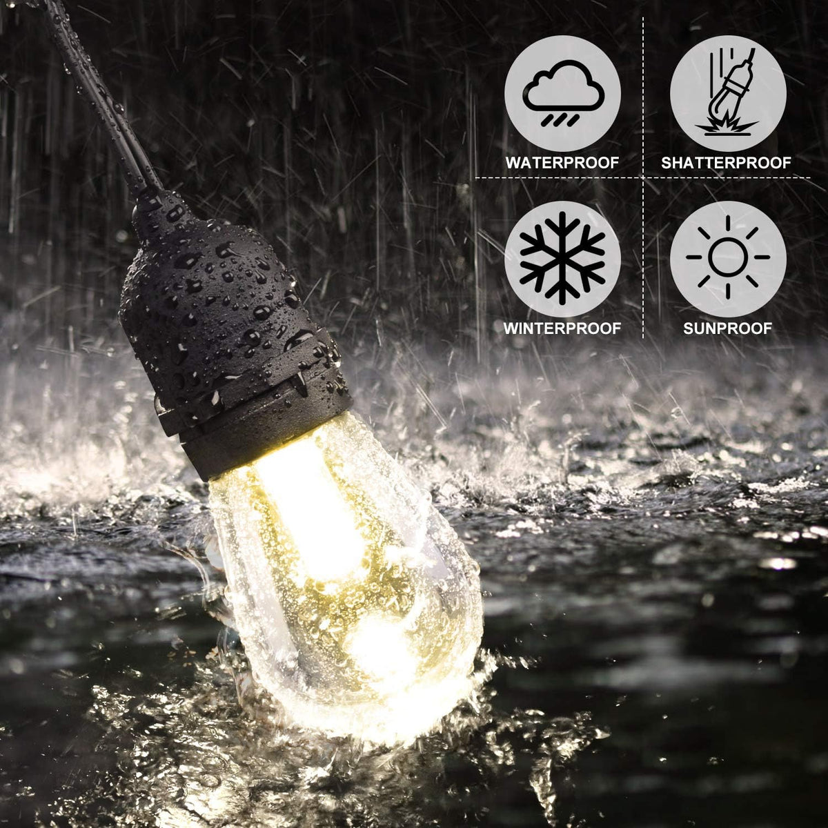 48FT Waterproof Dimmable LED String Lights with Remote D735357