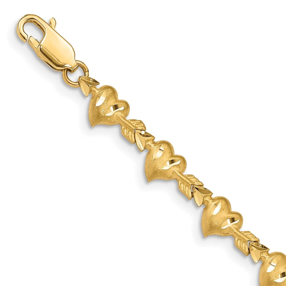 14K Yellow Gold Satin Heart Arrow Bracelet 7 inch D58265