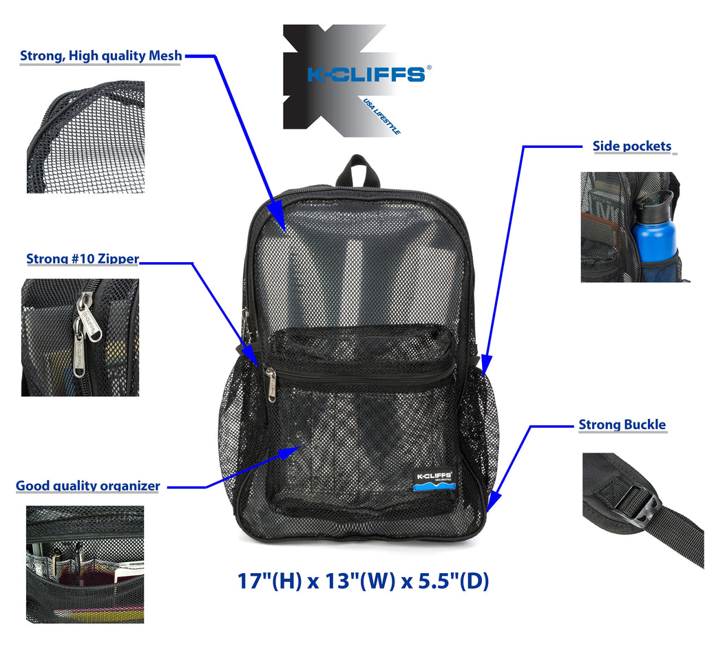 Black Mesh See Through School Backpack V9687
