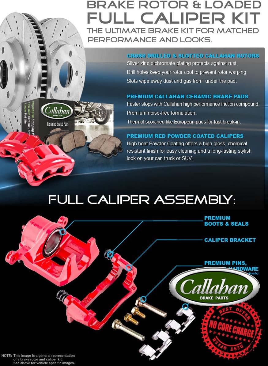 Premium Grade OE Loaded Calipers + Rotors + Low Dust Ceramic Brake Pads Kit W13770