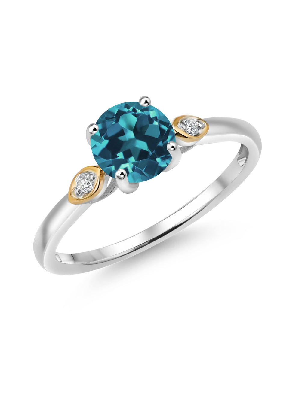 925 Silver and 10K Yellow Gold London Blue Topaz and White Lab Grown Diamond 3-Stone Engagement Ring H54811