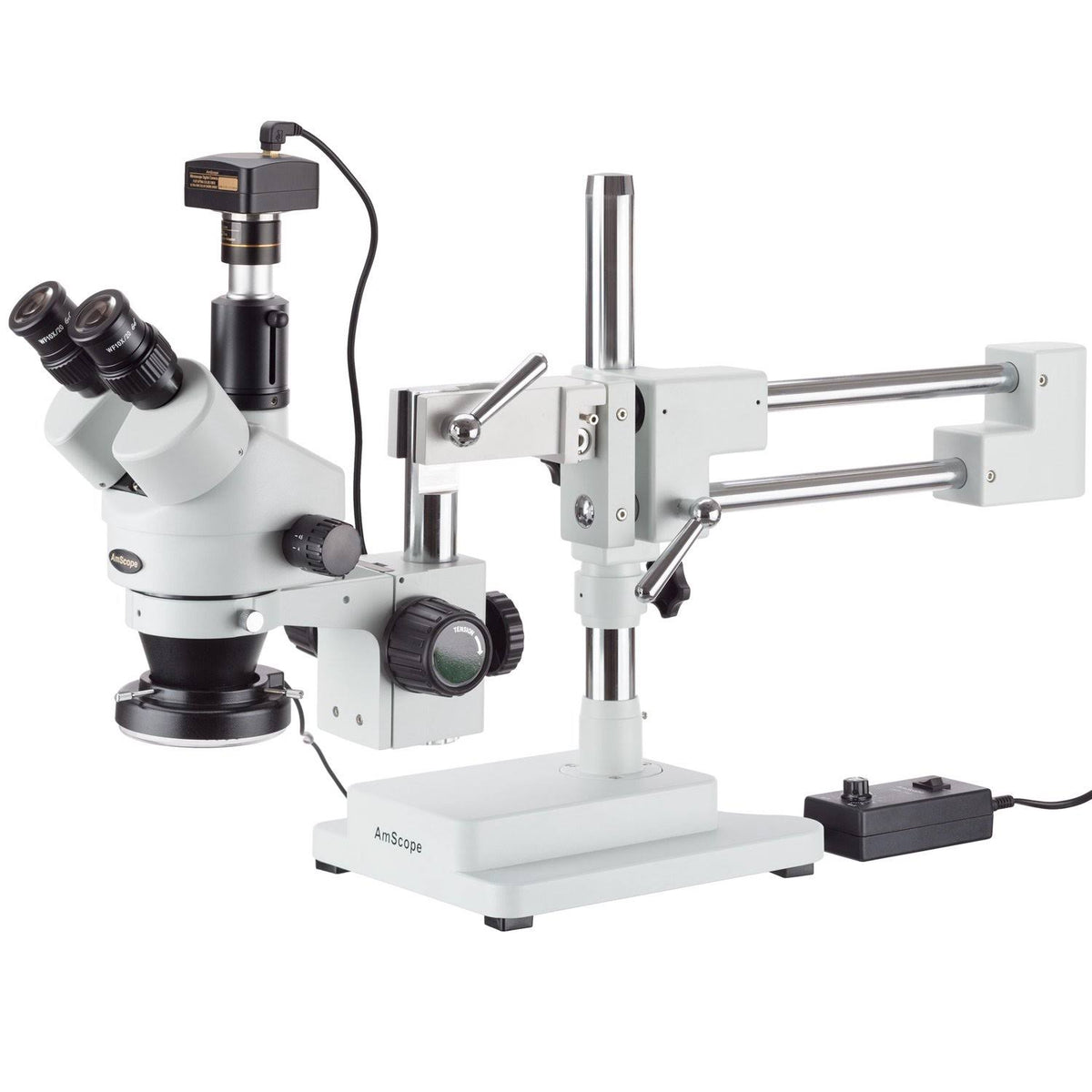 3.5X-45X Stereo Zoom Microscope on Dual Arm Boom Stand with 144-LED Ring Light and 3MP Camera N7147