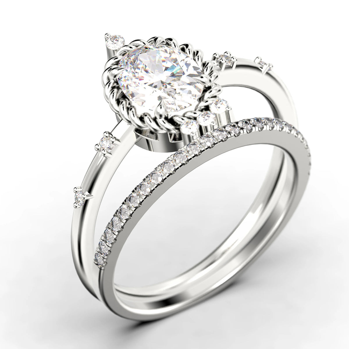 2.00 Carat Oval Cut Moissanite Engagement Ring in 925 Sterling Silver with 18k White Gold Plating G637404