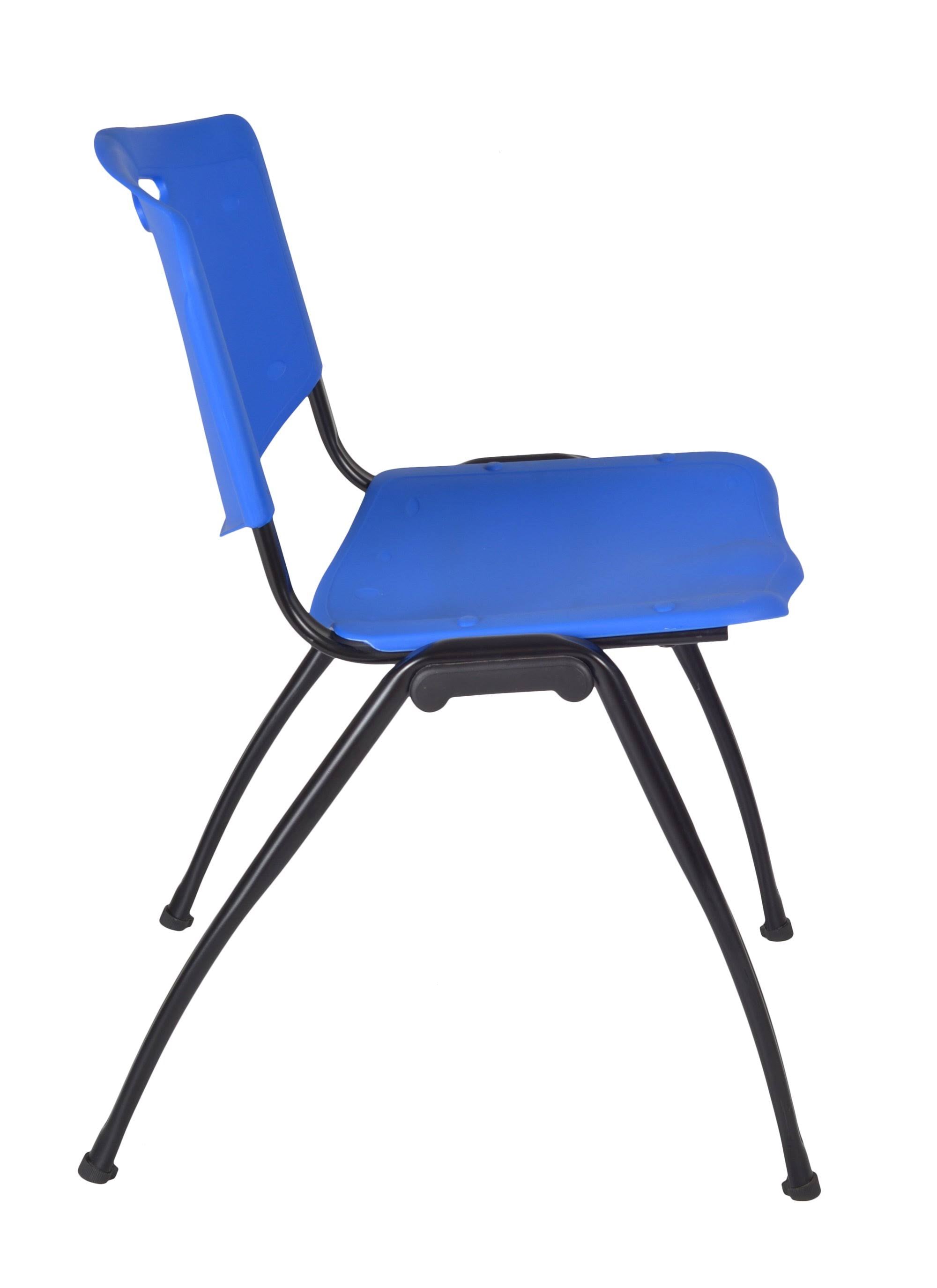 42x22 Square Breakroom Table Mocha Walnut 4 Stack Chairs Blue D20685