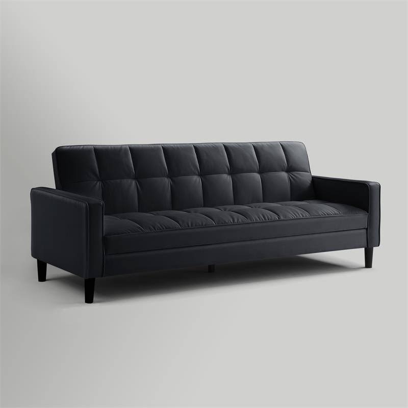 Black Faux Leather Convertible Sleeper Sofa V55012