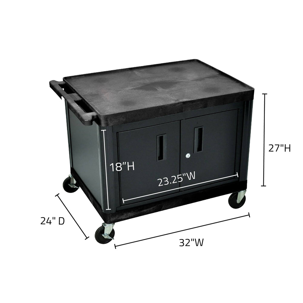 27x22H A-V Cart with Two Large Shelves and Cabinet K9012