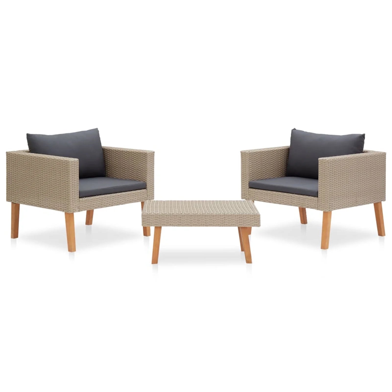 3 Piece Poly Rattan Outdoor Sectional Sofa Set with Cushions J557931