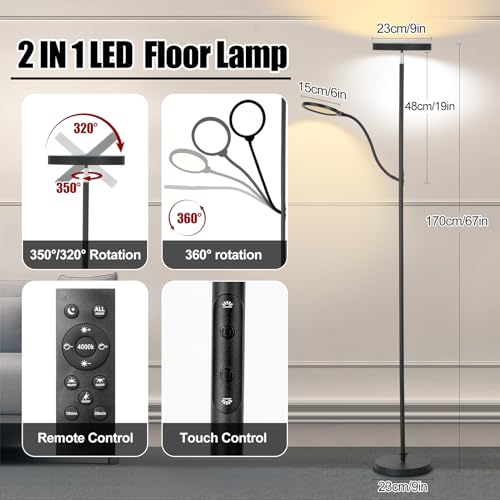 36W 3000LM LED Tall Floor Lamp with Dimmable Reading Light V1135