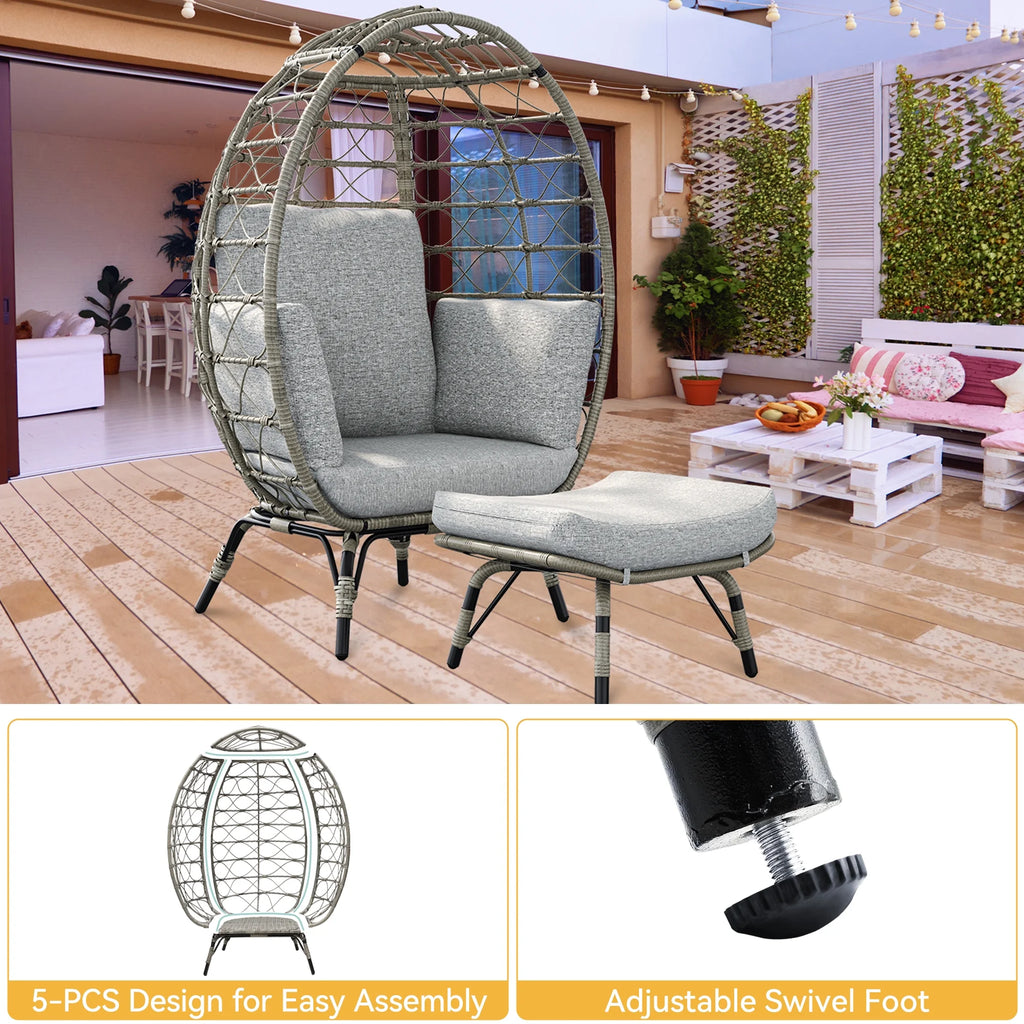 Gray Wicker Egg Chair with Ottoman E674