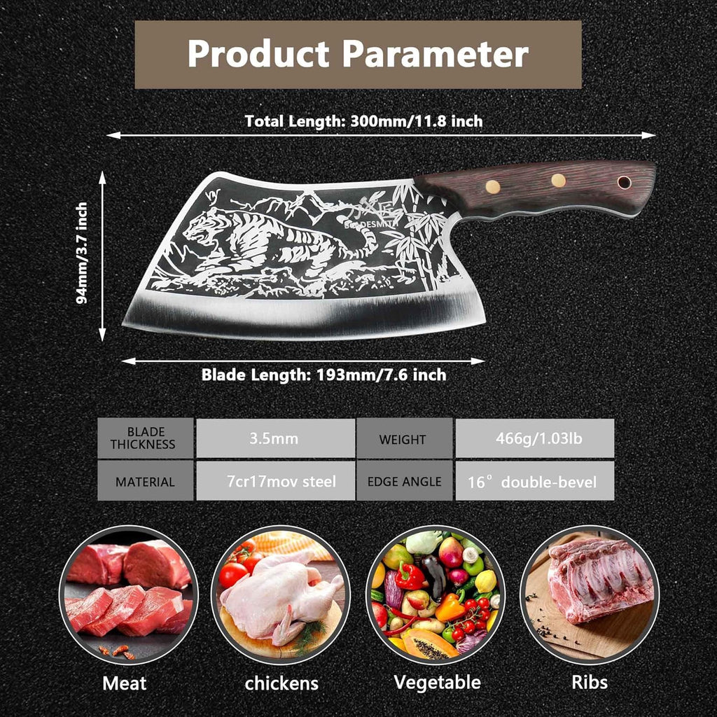 High Carbon Steel Full Tang Meat Cleaver with Solid Wooden Handle B958946