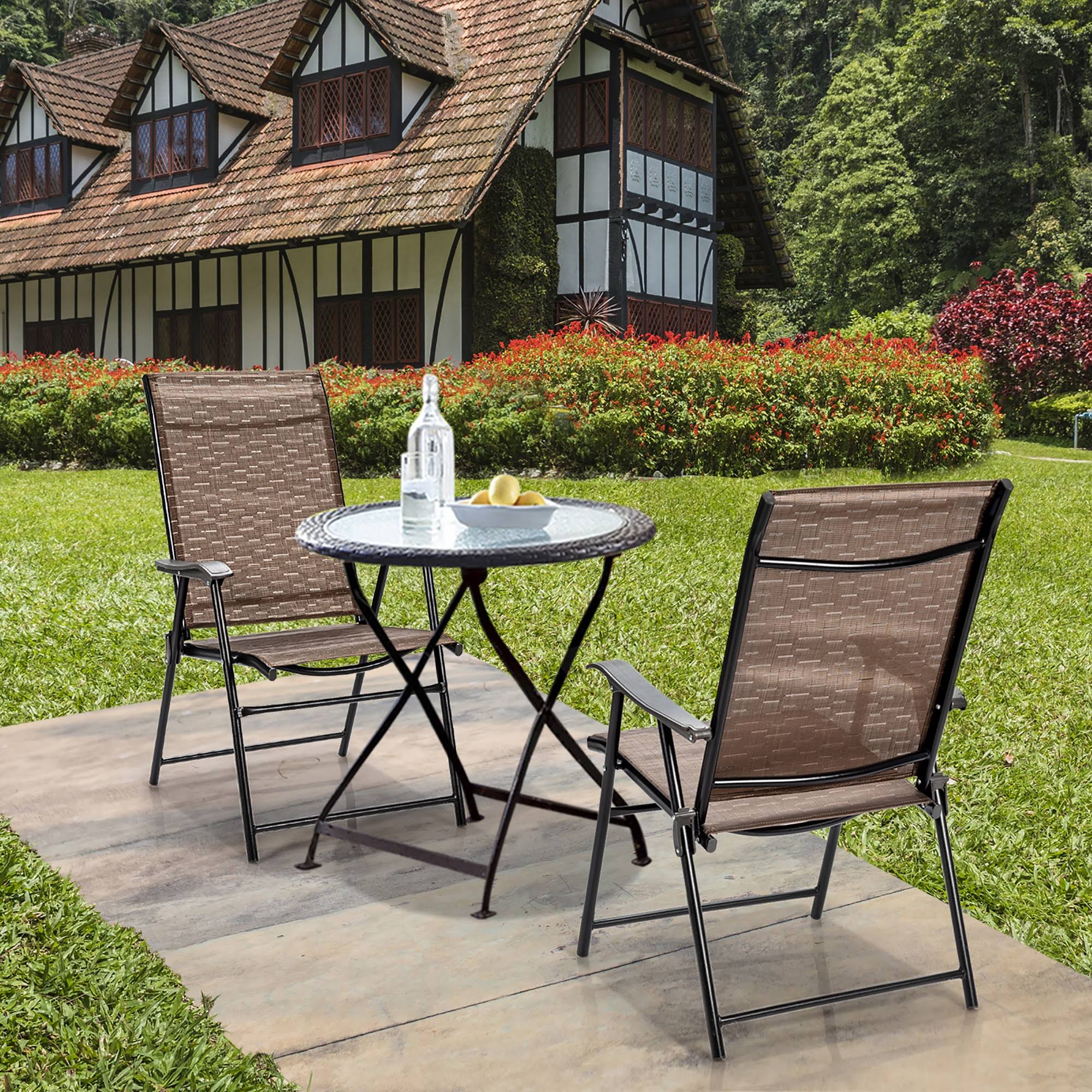 4 Piece Brown Outdoor Folding Chair with Armrest P4434