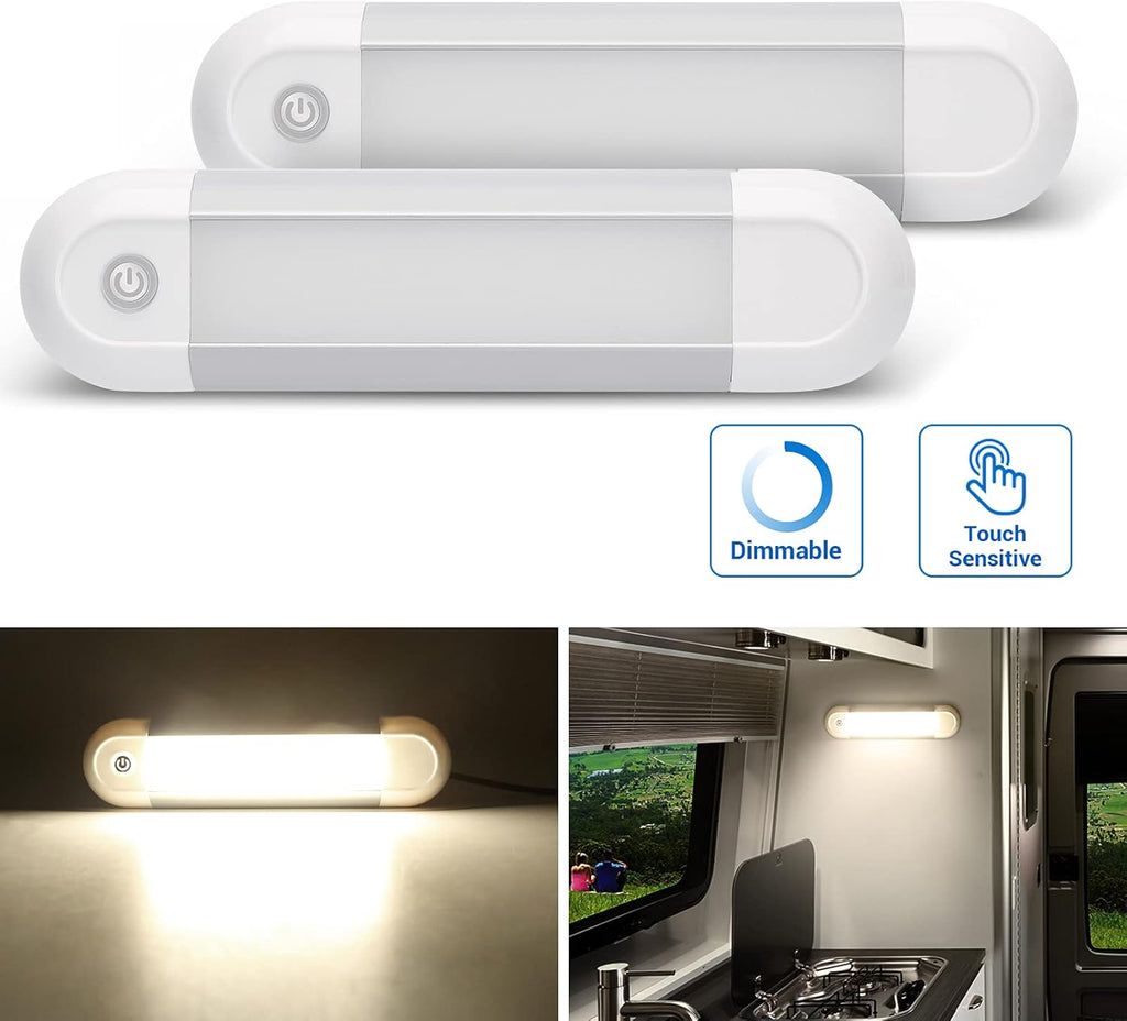 2 Pack 12V LED RV Ceiling Dome Lights with Touch Dimmer, Natural White 4000K Y136387