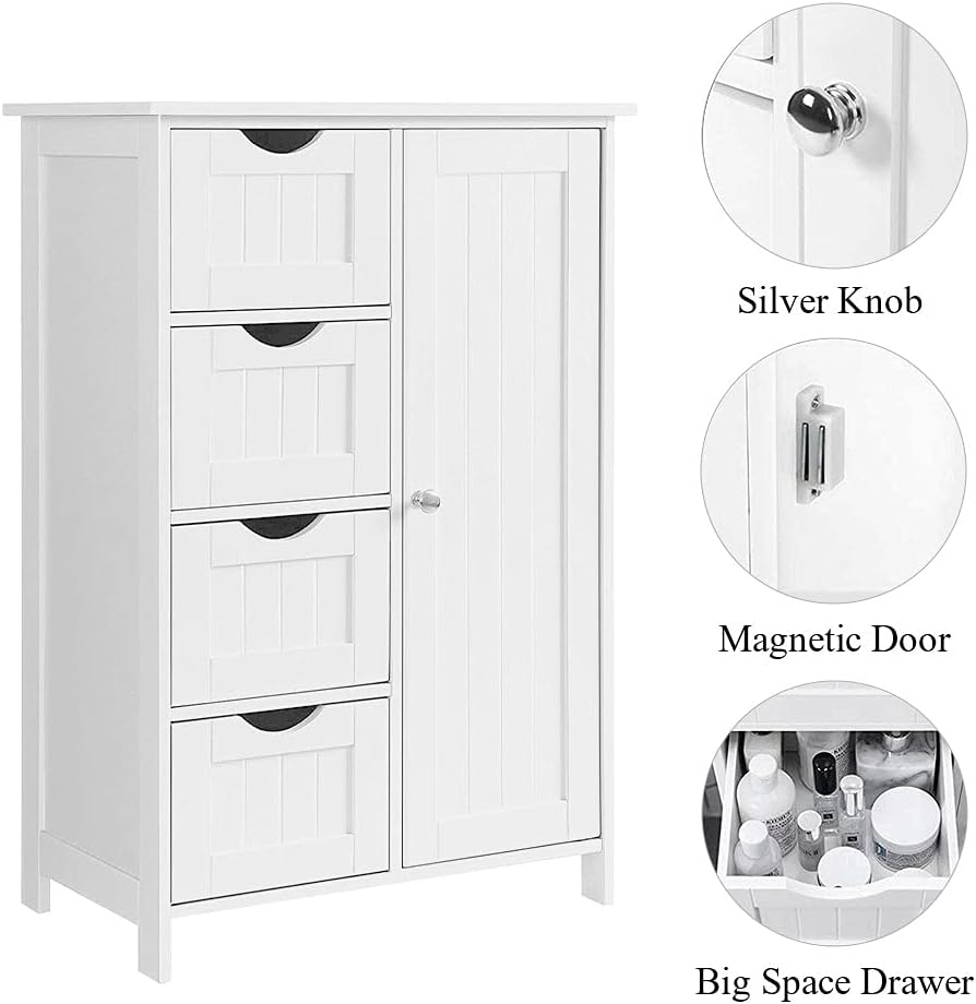White Wooden Floor Storage Cabinet with 1 Door & 4 Drawer L73023