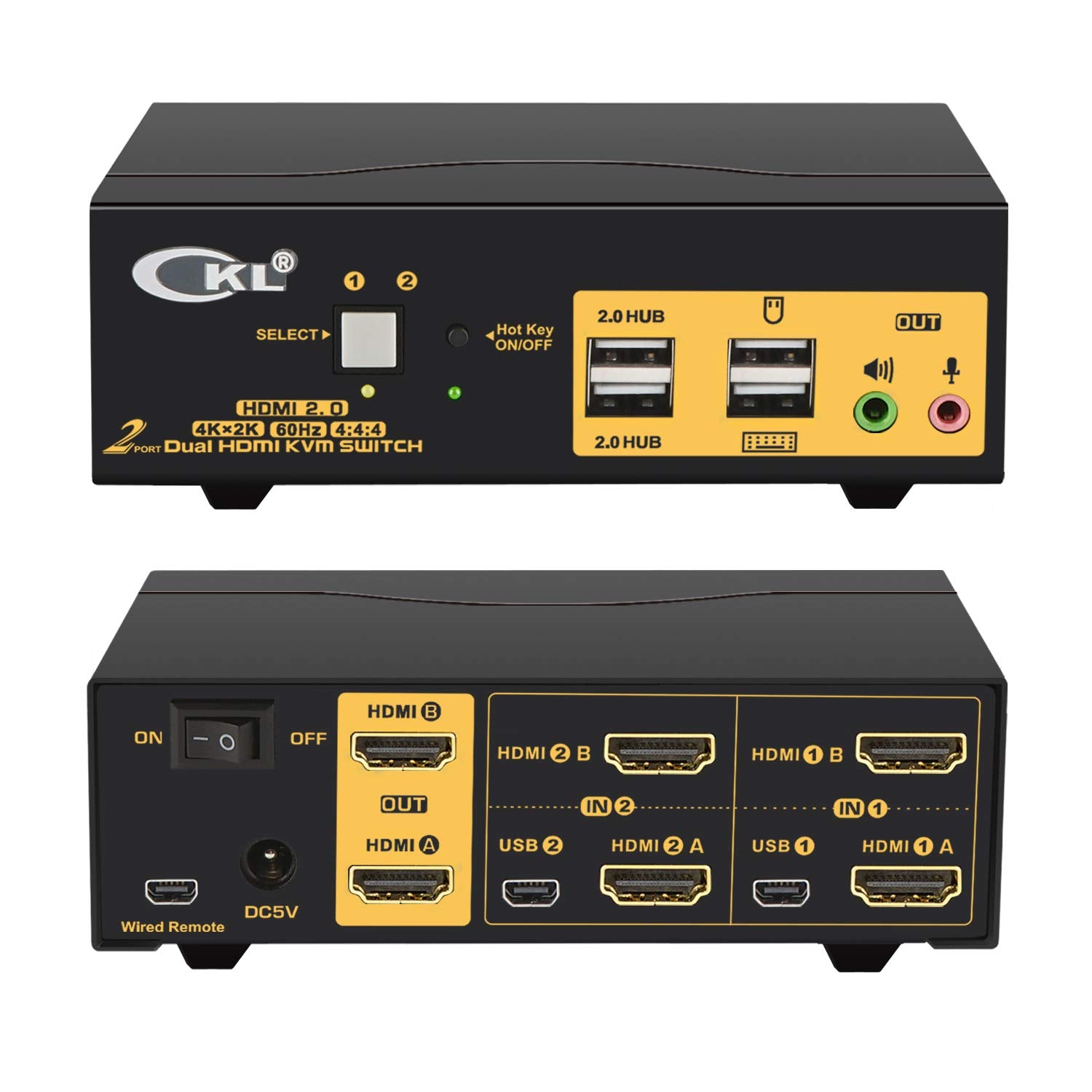 2 Port KVM Switch Dual Monitor HDMI 4K 60Hz with Cables U20974