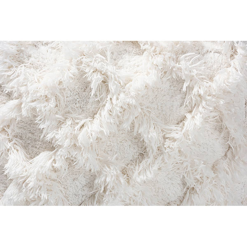 Ivory Handwoven Cotton Fringe Pouf Ottoman S5558
