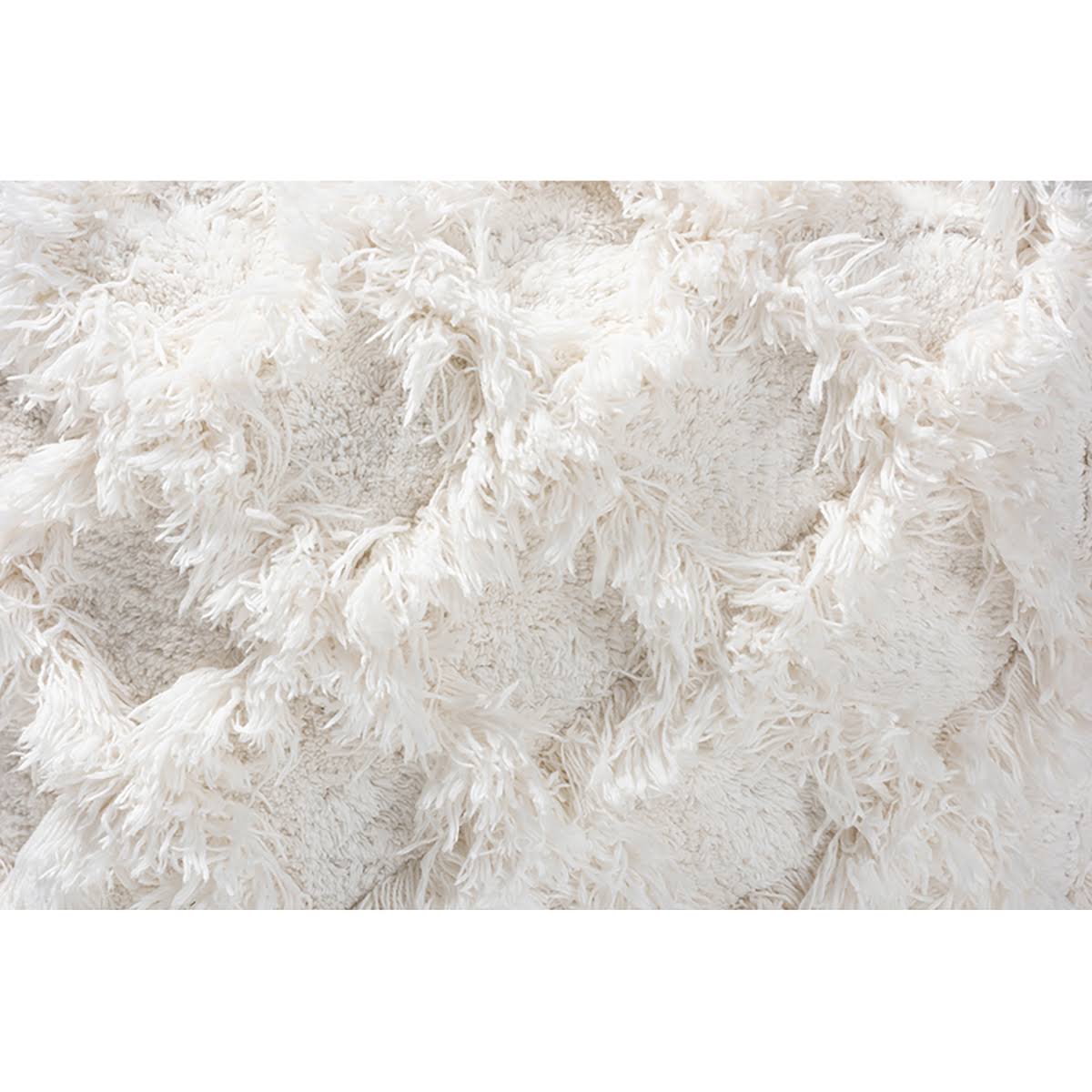 Ivory Handwoven Cotton Fringe Pouf Ottoman S5558