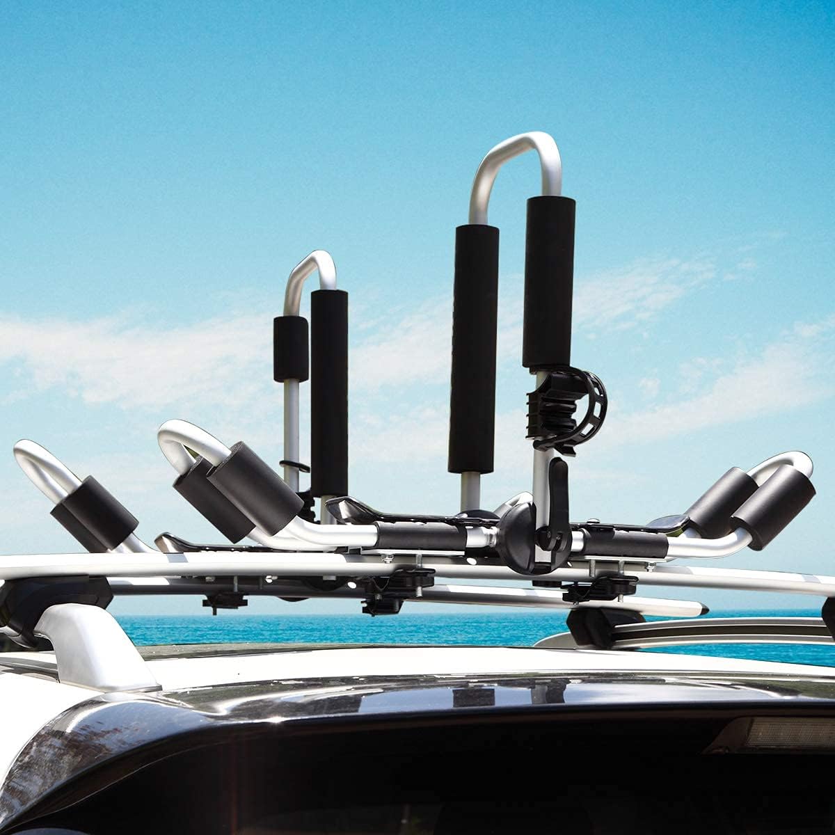 Aluminum Folding Kayak Rack for 2 Kayaks, J-Style 4 in 1 Kayak Carrier with Paddle Holder, 2 Piece Y65285