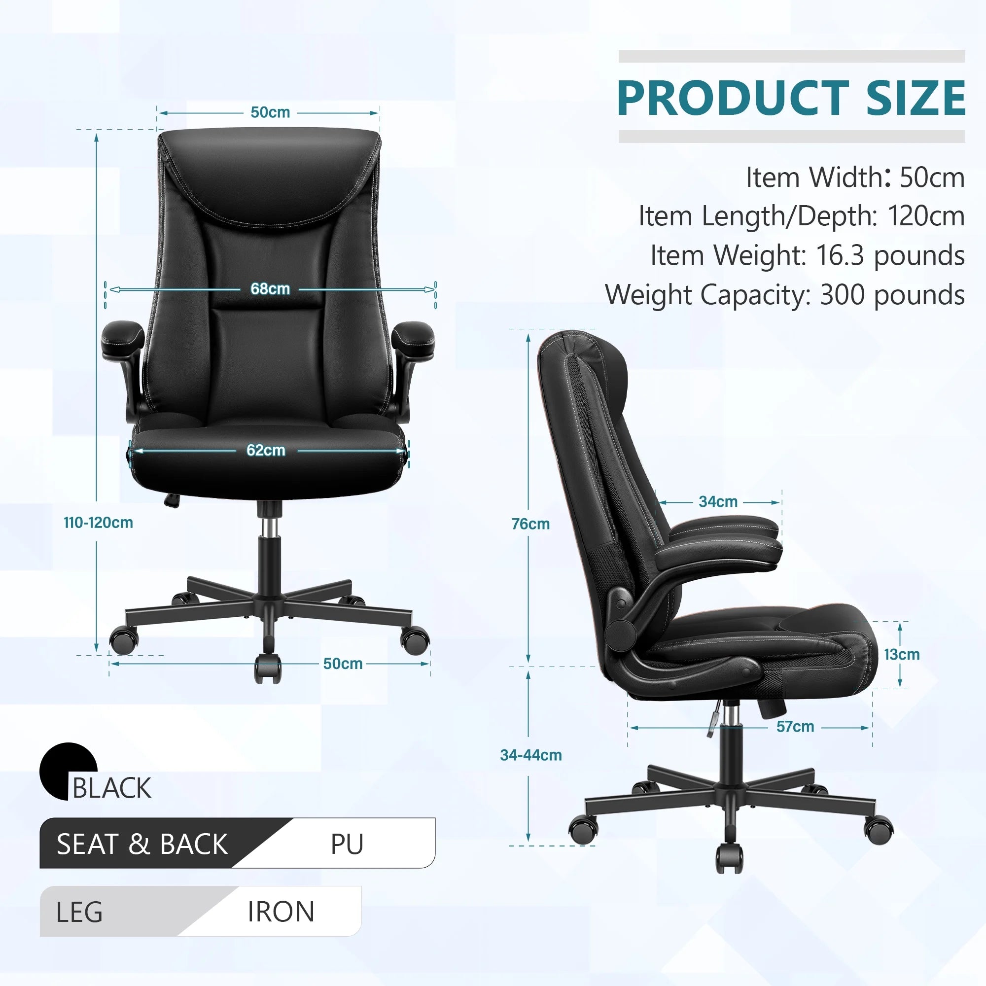 Black Leather Ergonomic Executive Office Chair with Adjustable Flip-Up Arms V195
