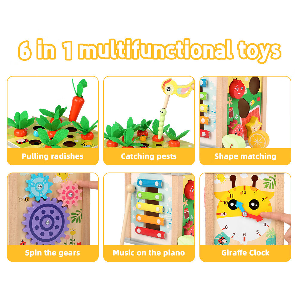 6-in-1 Wooden Blocks Shape Sorter Montessori Toys S222